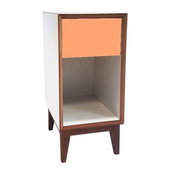 Malý noční stolek s bílým rámem a oranžovou zásuvkou Ragaba PIX