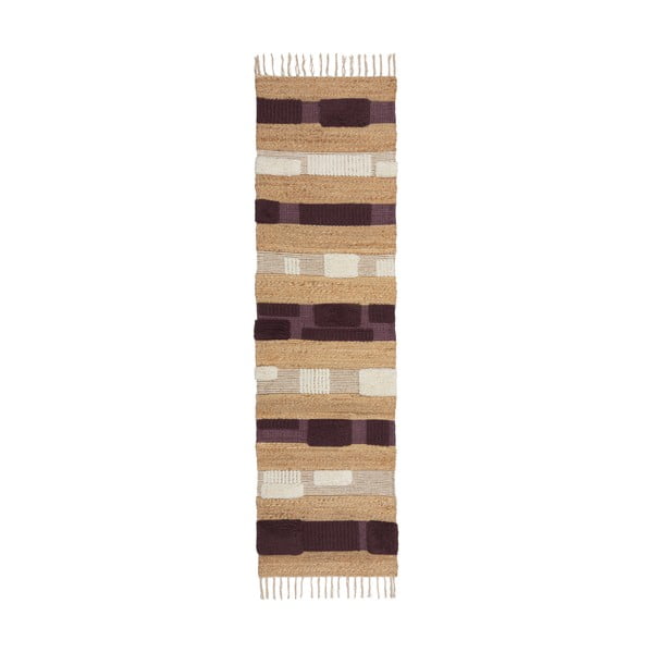 Ručně tkaný běhoun s příměsí juty ve fialovo-přírodní barvě 60x230 cm Medina Blocks – Flair Rugs