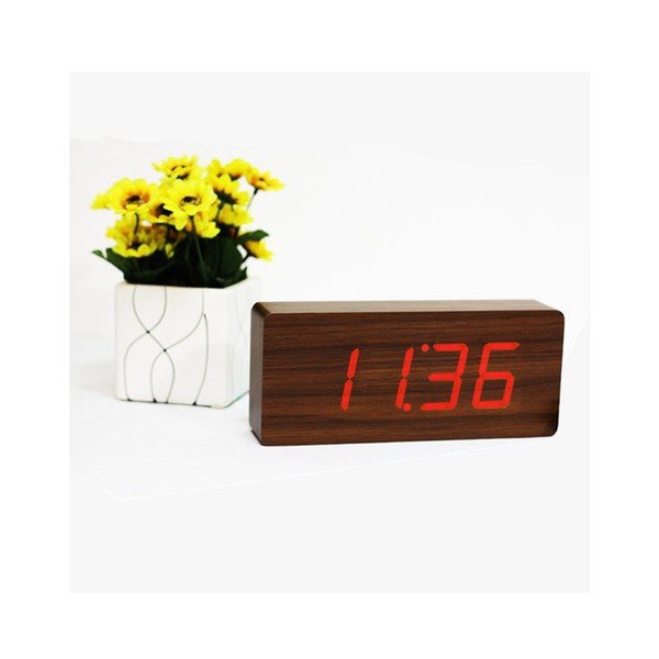Tmavě hnědý budík s červeným LED displejem Gingko Slab Click Clock-image-2