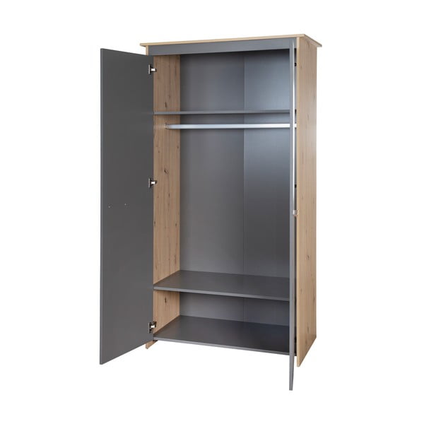 Dětská šatní skříň v antracitové a přírodní barvě v dekoru dubu 50x190x96 cm Anna – Roba-image-3