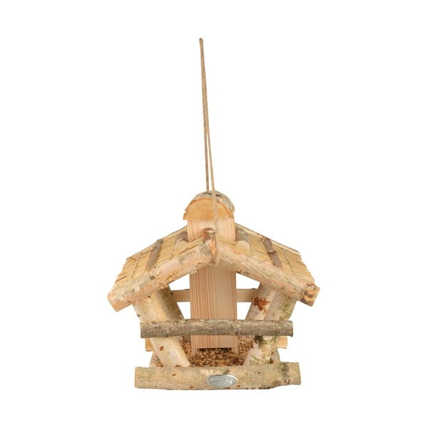 Dřevěné závěsné krmítko pro ptáky se zásobníkem Esschert Design, výška 27,5 cm