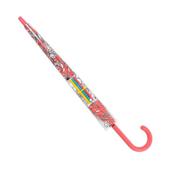 Vybarvovací holový větruodolný deštník s detaily v červené barvě se 3 voděodolnými fixami Ambiance Coloring, ⌀ 122 cm