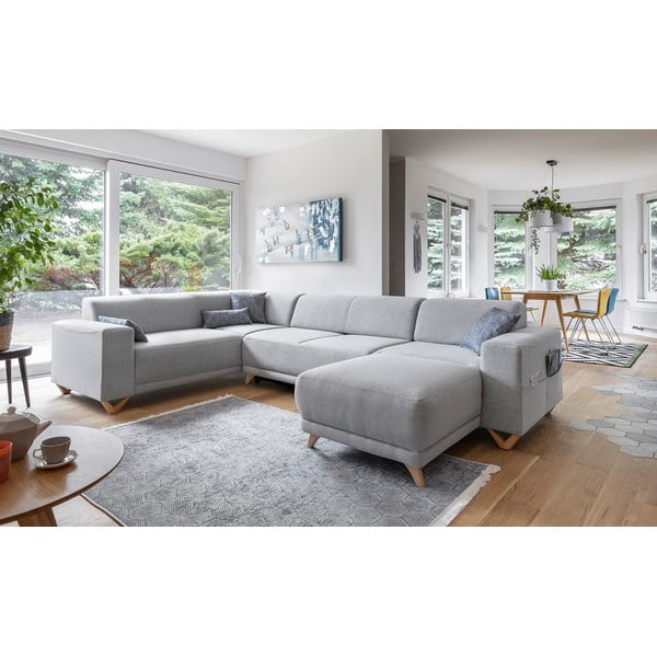 Světle šedá rozkládací/s úložným prostorem rohová pohovka (levý roh/do "U") Classy Sophie – Miuform-image-3