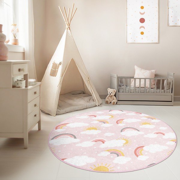 Růžový pratelný dětský koberec ø150 cm Rainbow World – Mila Home-image-4