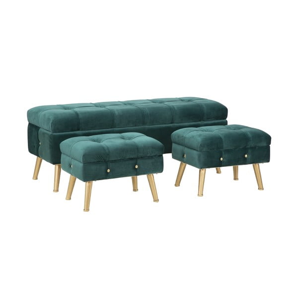 Set lavice a 2 podnožek s úložným prostorem v zelené barvě Mauro Ferretti Glam