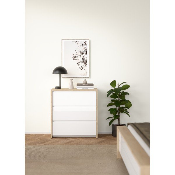 Bílá/v přírodní barvě komoda v dekoru dubu 80x84x48 cm Next – Tvilum-image-1