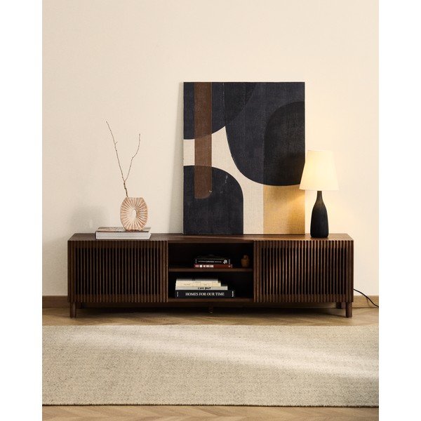 Tmavě hnědý TV stolek v dekoru ořechu 180x49,5x42,5 cm Beyla – Kave Home-image-1