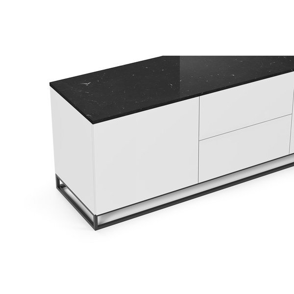 Bílý TV stolek s tmavou deskou v mramorovém dekoru s černými nohami TemaHome Join, 180 x 65 cm-image-1