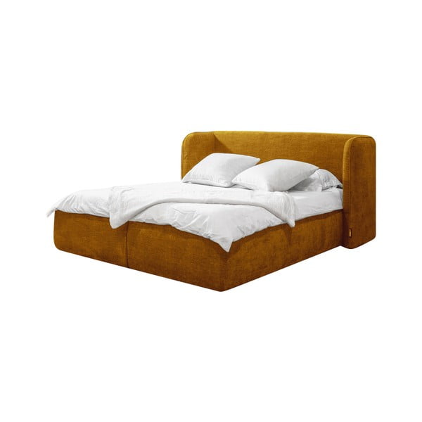Okrově žlutá čalouněná dvoulůžková postel s úložným prostorem s roštem 180x200 cm Louise – Bobochic Paris