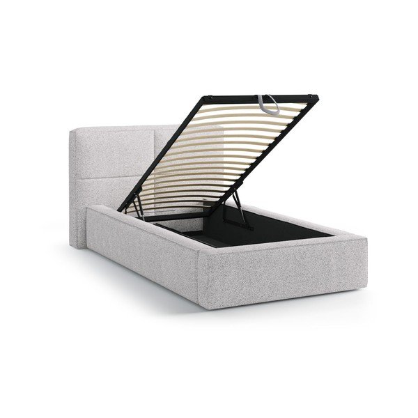 Světle šedá čalouněná jednolůžková postel s úložným prostorem s roštem 90x200 cm Darren – Micadoni -image-1