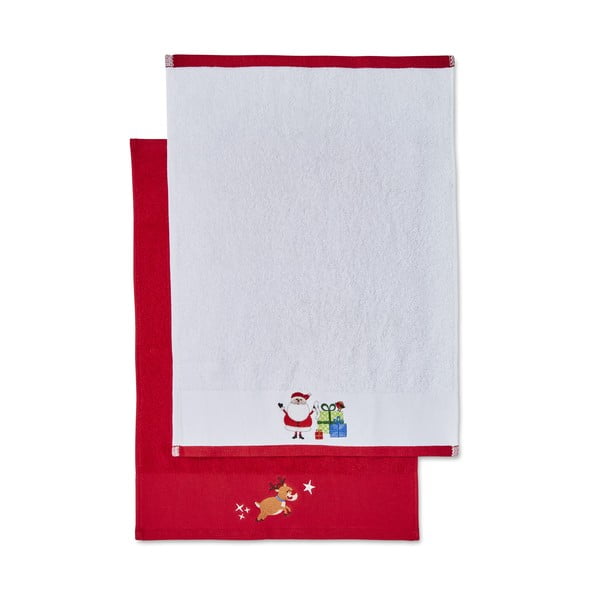 Červeno-bílé bavlněné ručníky v sadě 2 ks 40x60 cm Santa's Reindeers – Catherine Lansfield