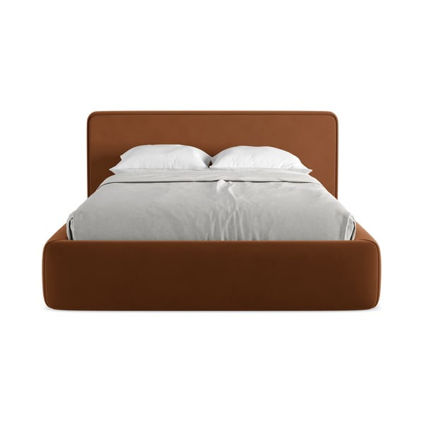 Čalouněná dvoulůžková postel v terakotové barvě s úložným prostorem s roštem 140x200 cm Kiana – Makamii-image-4