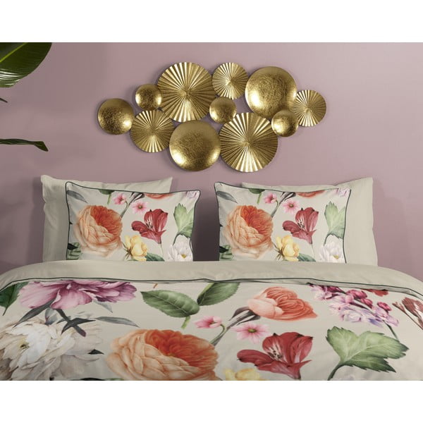 Béžové povlečení na jednolůžko/prodloužené z bavlněného saténu 140x220 cm Fiori – Descanso-image-2