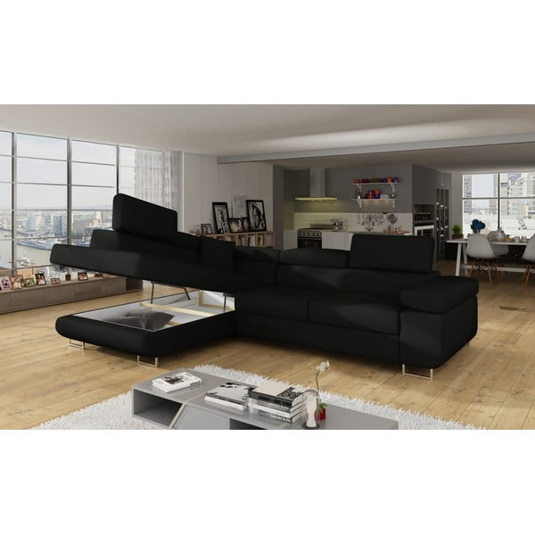 Černá rozkládací/s úložným prostorem rohová pohovka (levý roh/do L) Anton – ELTAP-image-4