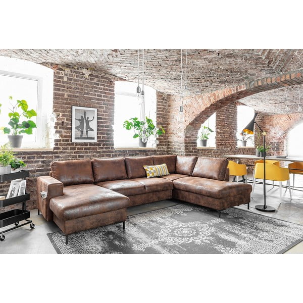 Hnědá rozkládací pohovka do "U" z imitace kůže Miuform Lofty Lilly Vintage, pravý roh-image-3