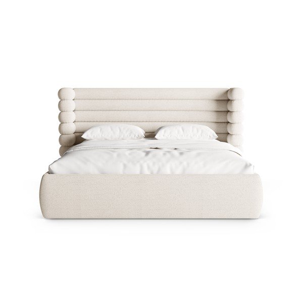 Béžová čalouněná dvoulůžková postel s úložným prostorem s roštem 200x200 cm Mount – Micadoni -image-4