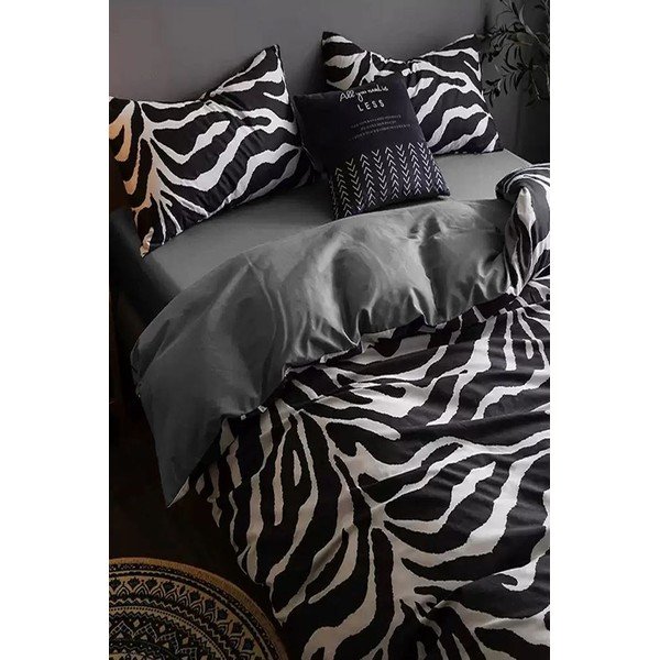 Černobílé bavlněné povlečení na dvoulůžko/prodloužené s prostěradlem 200x220 cm – Mila Home-image-3