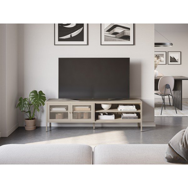 Krémový kovový TV stolek 160x50x35 cm Fayna – Marckeric-image-1