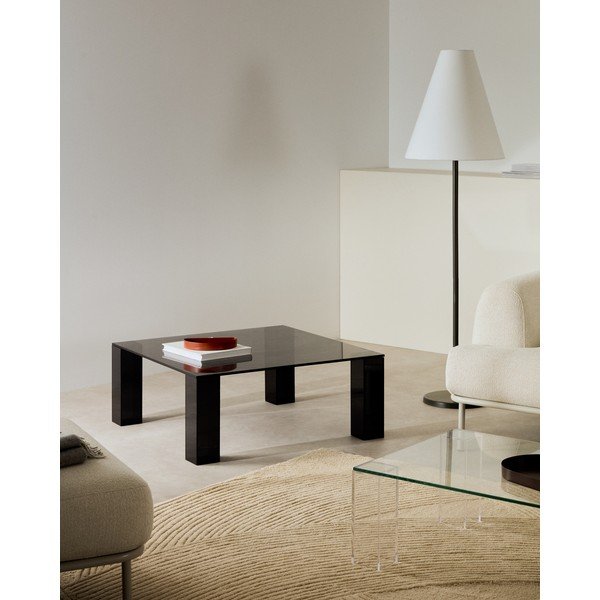Tmavě šedý skleněný konferenční stolek 85x85 cm Adularia – Kave Home-image-1