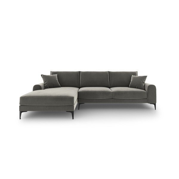Světle šedá sametová rohová pohovka Mazzini Sofas Madara, levý roh-image-2