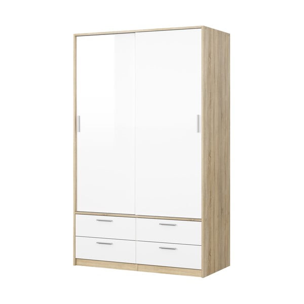 Šatní skříň v dekoru dubu s posuvnými dveřmi v bílo-přírodní barvě 121x200 cm Line – Tvilum
