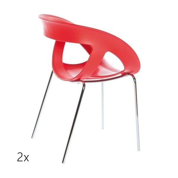 Set 2 červených židlí Moema, chromové nohy