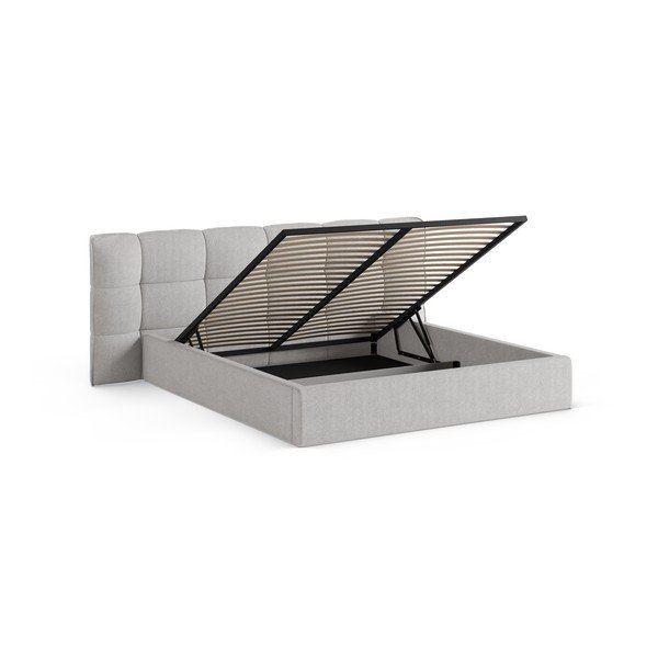 Šedá čalouněná dvoulůžková postel s úložným prostorem s roštem 160x200 cm Eric – Micadoni -image-2