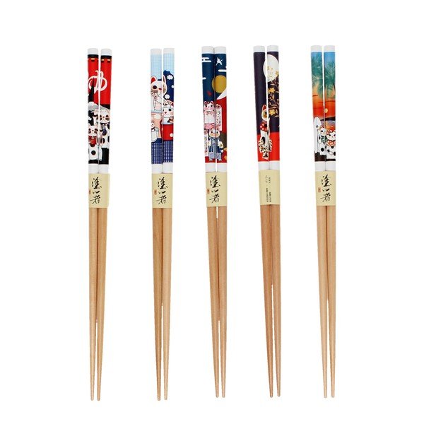 Dřevěné hůlky v sadě 5 ks v přírodní barvě Beckoning Cats – Rex London