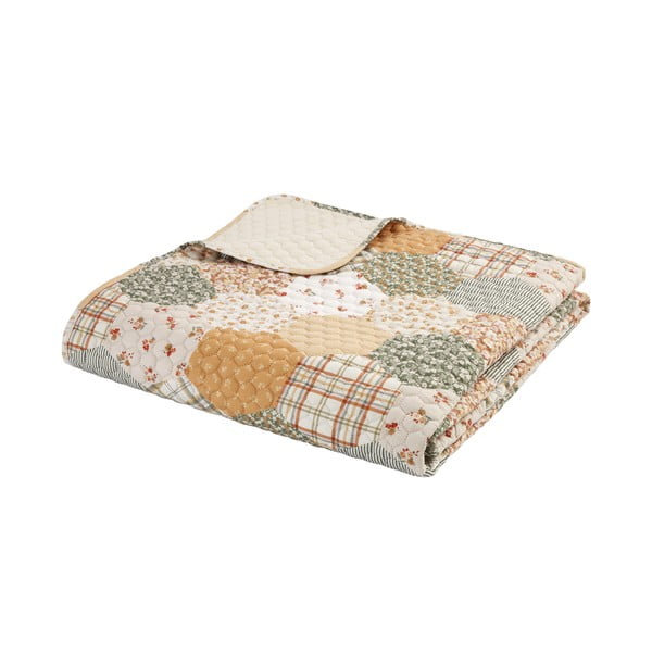 Žluto-béžový prošívaný přehoz 220x230 cm Floral Patchwork – Catherine Lansfield-image-2