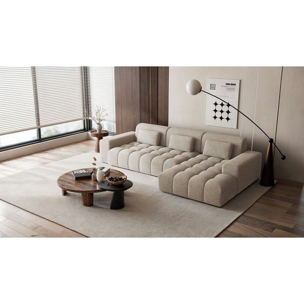 Béžová žinylková rohová pohovka (pravý roh/s lenoškou) Chevi – Ghado-image-1