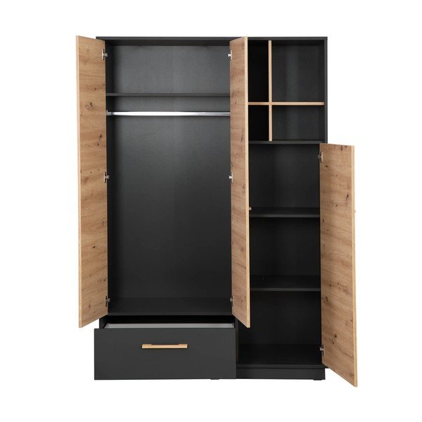 Dětská šatní skříň v dekoru dubu v antracitovo-přírodní barvě 132x195 cm Lenn – Roba-image-3