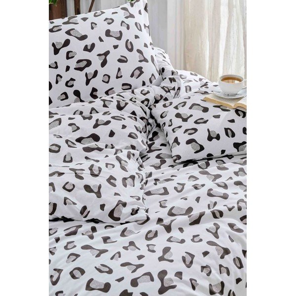 Bílé/šedé povlečení na dvoulůžko/prodloužené z bavlny Renforcé s prostěradlem/4dílné 200x220 cm – Mila Home