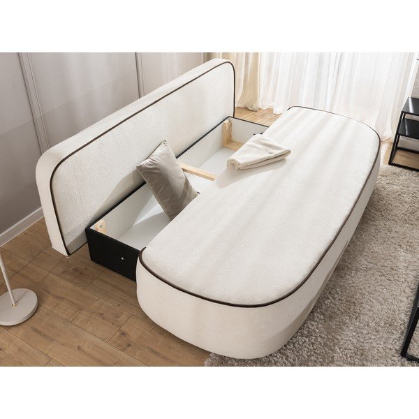 Hnědá/krémová sametová rozkládací/s úložným prostorem pohovka 210 cm Saga – Ropez-image-3