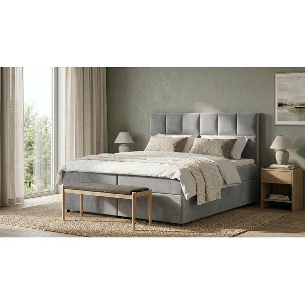 Světle šedá boxspring postel s úložným prostorem 200x200 cm Flip – Ropez-image-1