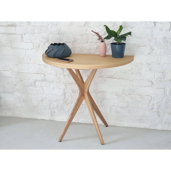 Kulatý rozkládací jídelní stůl s deskou v dekoru jasanového dřeva 45x90 cm Jubi – Ragaba-image-1