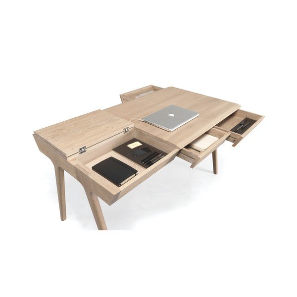 Pracovní stůl z dubového dřeva s úložným prostorem Wewood - Portuguese Joinery Metis-image-2