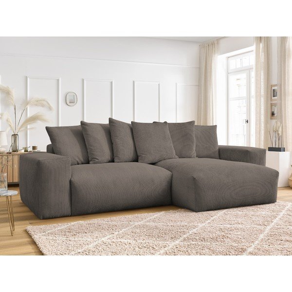 Taupe manšestrová rozkládací/s úložným prostorem rohová pohovka Voltaire – Bobochic Paris-image-1