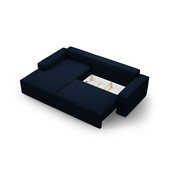 Tmavě modrá rozkládací rohová pohovka z textilie bouclé (levý roh) Jodie – Micadoni Home-image-4
