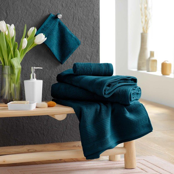 Tmavě modrý froté bavlněný ručník 30x50 cm Tendresse – douceur d'intérieur-image-2