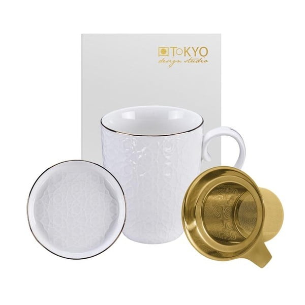 Bílý set na čaj Tokyo Design Studio Nippon Stripe, 380 ml