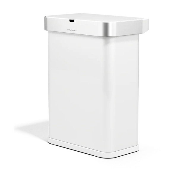 Matně bílý bezdotykový ocelový odpadkový koš 58 l Sensor – simplehuman-image-2