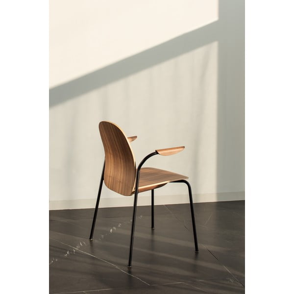 Koňakově hnědé/v přírodní barvě jídelní židle v sadě 2 ks s područkami/stohovatelné v dekoru ořechu Book – Gazzda-image-2