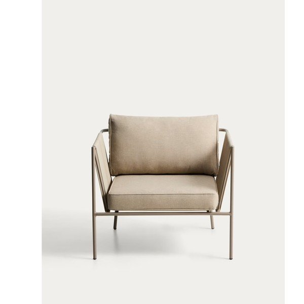 Krémové/taupe kovové/polstrované zahradní křeslo Zivia – Kave Home-image-4