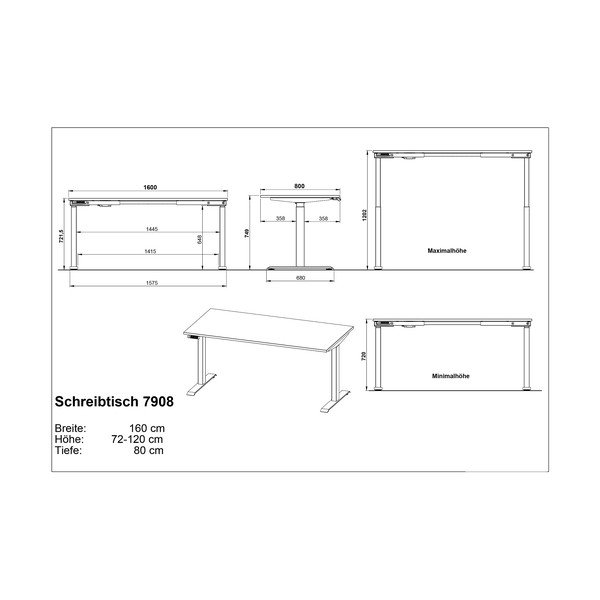 Polohovací pracovní stůl s elektricky nastavitelnou výškou s deskou v dubovém dekoru 80x160 cm Jet – Germania-image-3