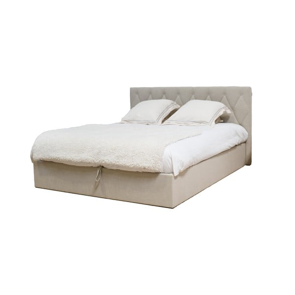 Béžová čalouněná dvoulůžková postel s úložným prostorem s roštem 160x200 cm Colette – Bobochic Paris