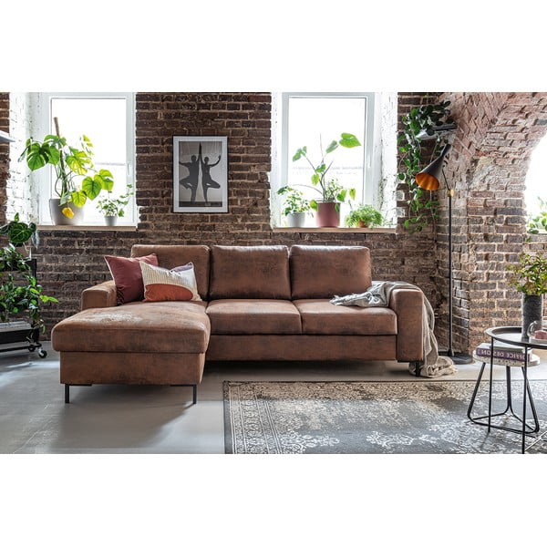 Hnědá rozkládací rohová pohovka z imitace kůže Miuform Lofty Lilly Vintage, levý roh-image-4