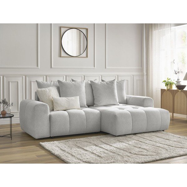 Světle šedá žinylková rozkládací/s úložným prostorem rohová pohovka (pravý roh/s lenoškou) Roxelane – Bobochic Paris-image-4