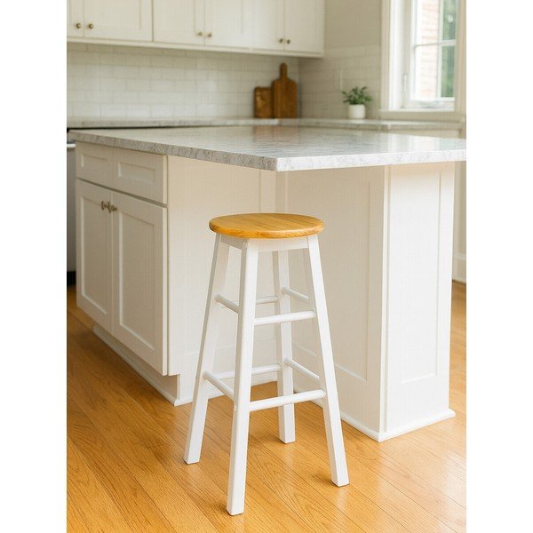 Bílá/v přírodní barvě barová stolička z kaučukového dřeva (výška sedáku 74 cm) Chester – Premier Housewares-image-1