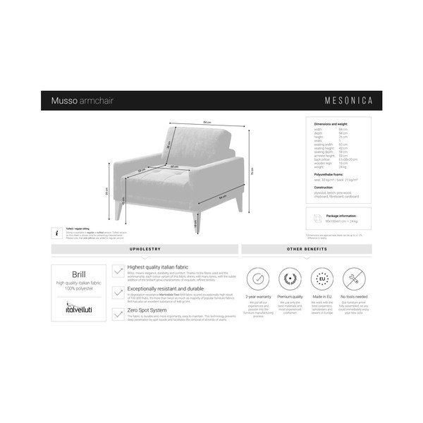 Modré křeslo s dřevěnými nohami MESONICA Musso Tufted-image-4