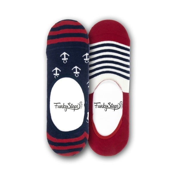Sada 2 párů nízkých ponožek Funky Steps Stripes Anchor, velikost 39 – 45